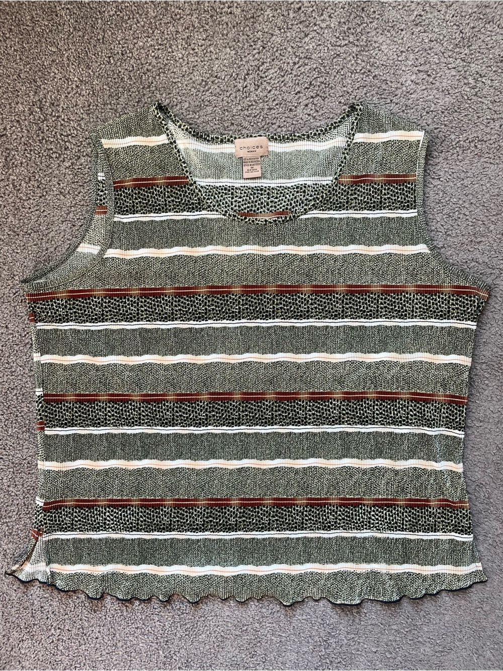 Choices Olive Green Striped Sleeveless Tank/Skirt Set